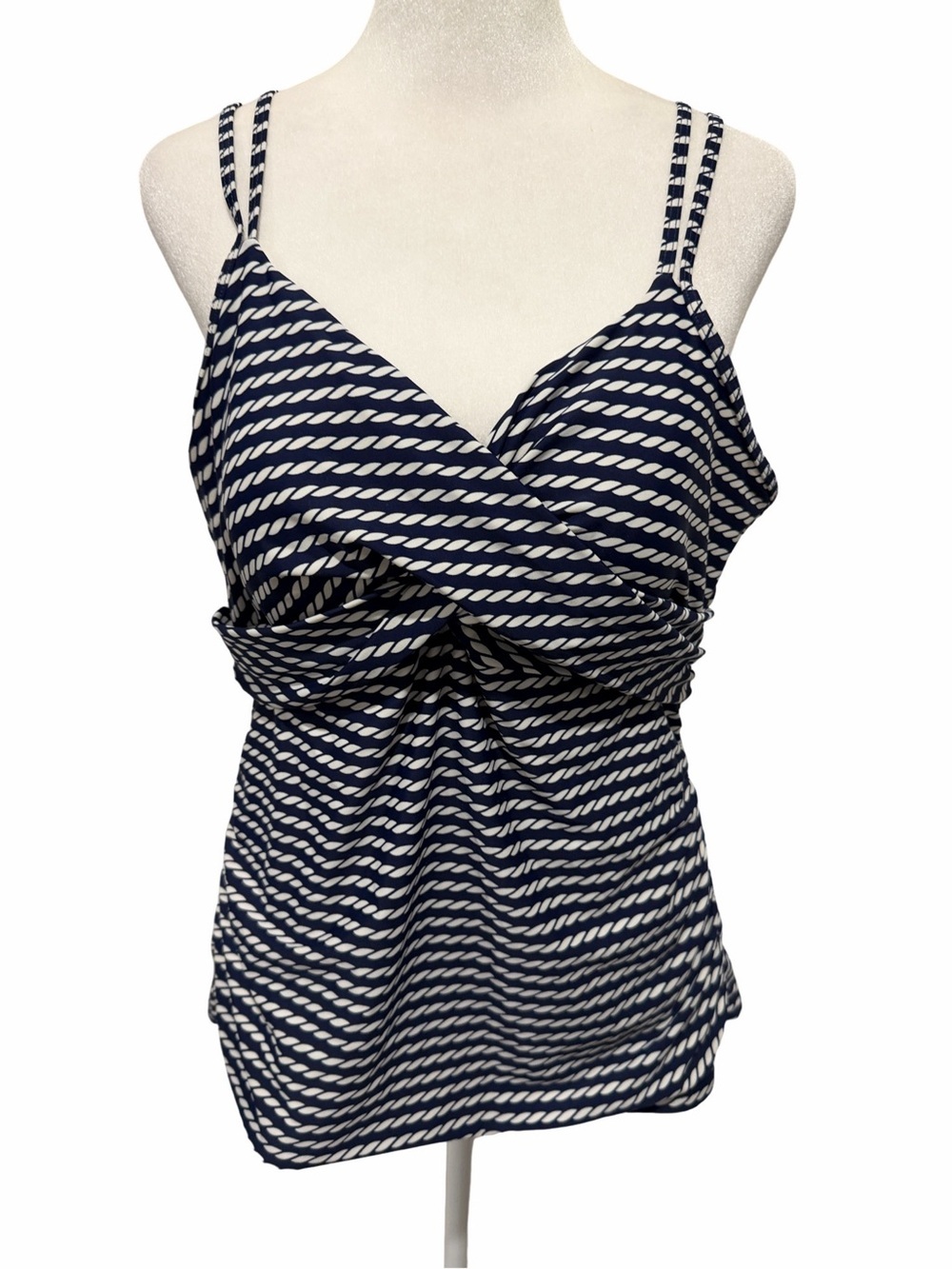 Croft & Barrow Striped Navy and White Twist-Front Tankini Top. Size L.